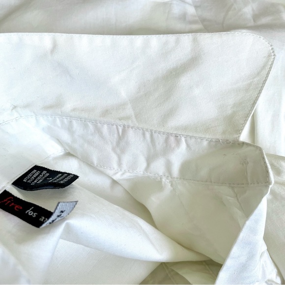 Fire Los Angeles White Short Puffy Sleeves Button Down Shirt with Ruffles - Picture 14 of 16